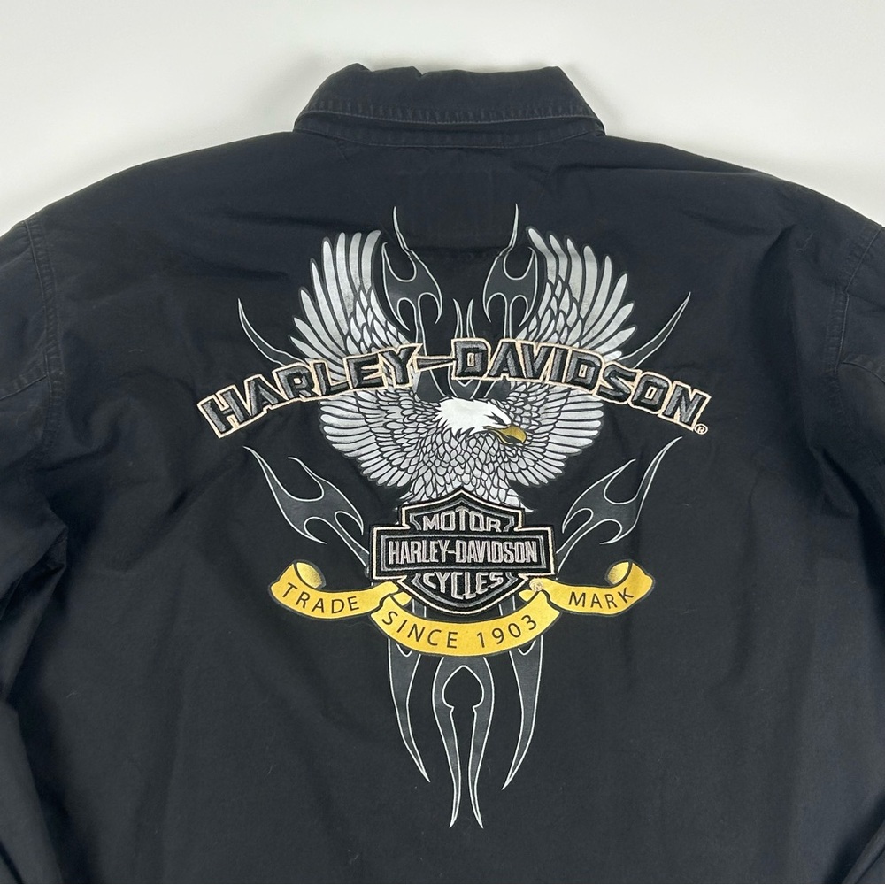 Harley Davidson Men’s SZ M Button Shirt Black Embroidered Eagle USA Y2K Biker - Picture 6 of 7